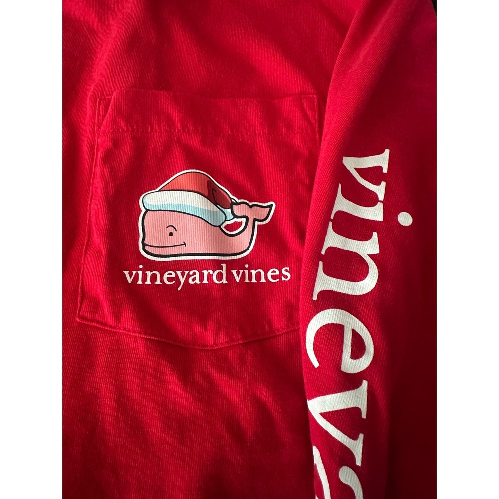 Vineyard Vines Mens XL Red Merry Christmas Santa Whale Long Sleeve Pkt T-Shirt